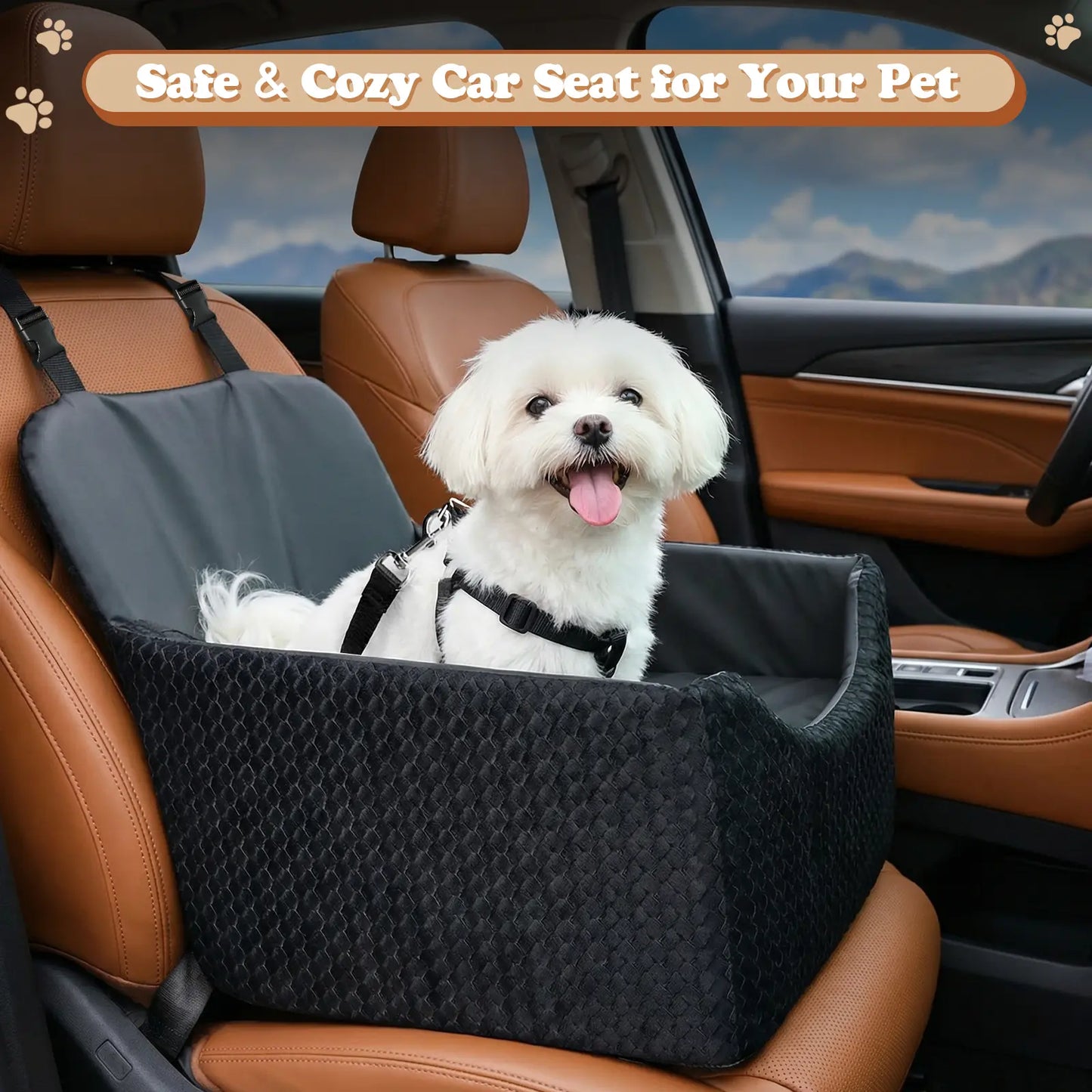【Dealsforyoudays】 Dog Car Seat for Small Dogs & Cats, All-Season Reversible Design, Enclosed Pet Car Seat with Seat Belt Straps, Non-Slip Waterproof Travel Bed for Car & Outdoor Use Summervibes Petlovers Summerwins