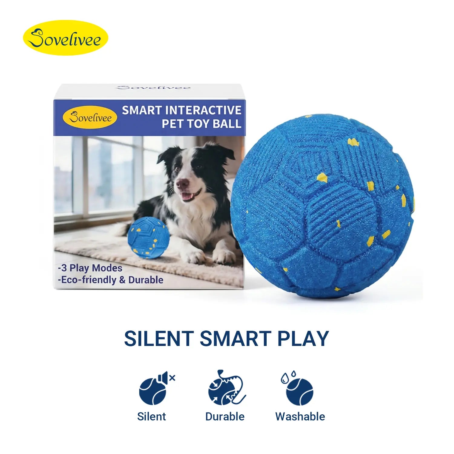Sovelivee Interactive Dog Chew Toy Ball - 2026 Soccer Fest Edition Self-Moving Interactive Moving Ball, USB Rechargeable, Durable, Squeaky, for Dogs (Guards Fun When You'Re Away), Chew Toy Balls, Self-Moving Balls
