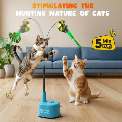 Automatic 360° Swirling Flying Bird Feather Interactive Cat Toy - USB Rechargeable Electric Teaser with Reusable Strong Sticky Vacuum Suction Cup Base for Indoor Cats