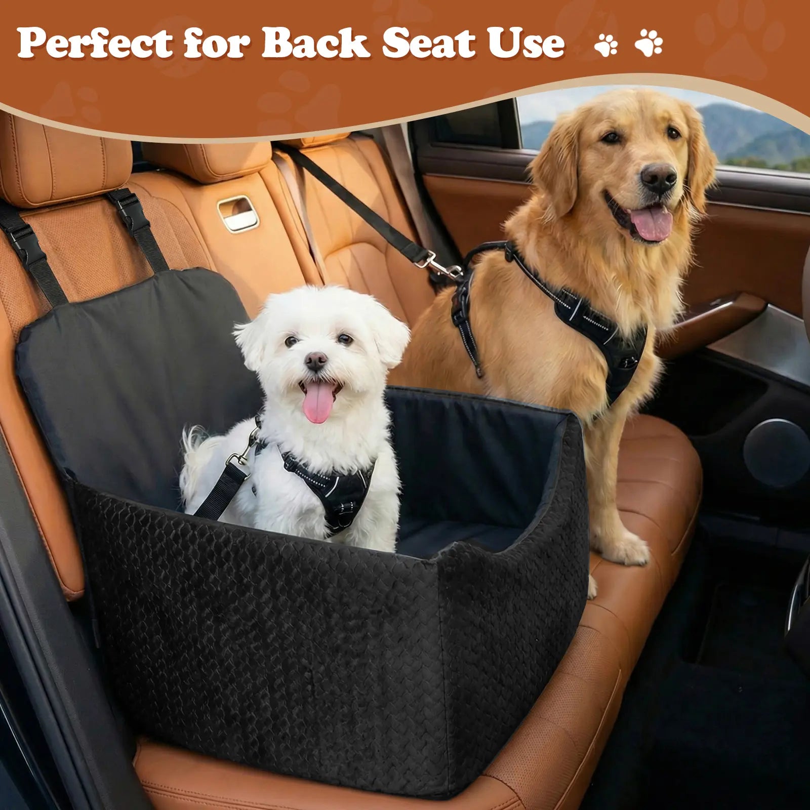 【Dealsforyoudays】 Dog Car Seat for Small Dogs & Cats, All-Season Reversible Design, Enclosed Pet Car Seat with Seat Belt Straps, Non-Slip Waterproof Travel Bed for Car & Outdoor Use Summervibes Petlovers Summerwins
