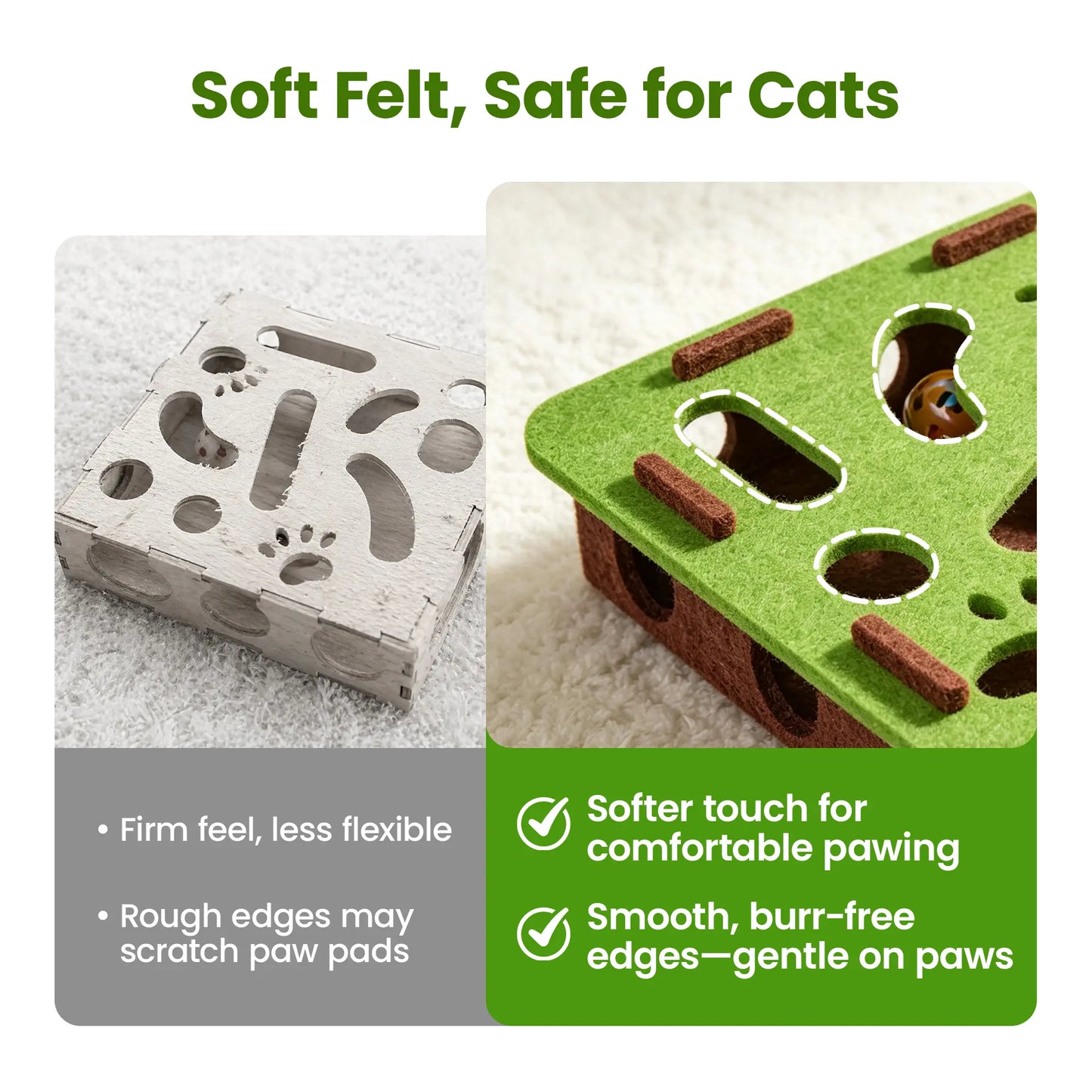 Potaroma Felt Maze Cat Puzzle Toy, Interactive Hide-And-Seek Box with 3 Jingle Balls, Indoor Enrichment Hunting Play for Kittens & Adult Cats to Relieve Boredom & Burn Energy