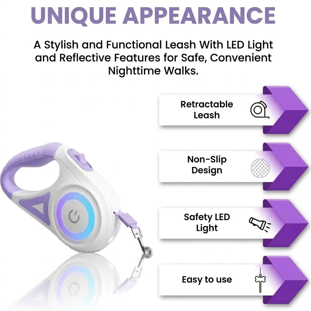 Pawzseek LED Retractable Dog Leash for Night Walking,Walking Your Dog at Night Feels Different with This,This Glowing Dog Leash Is a Game Changer