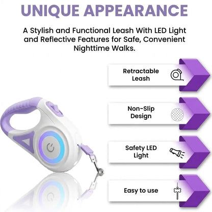 Pawzseek LED Retractable Dog Leash for Night Walking,Walking Your Dog at Night Feels Different with This,This Glowing Dog Leash Is a Game Changer
