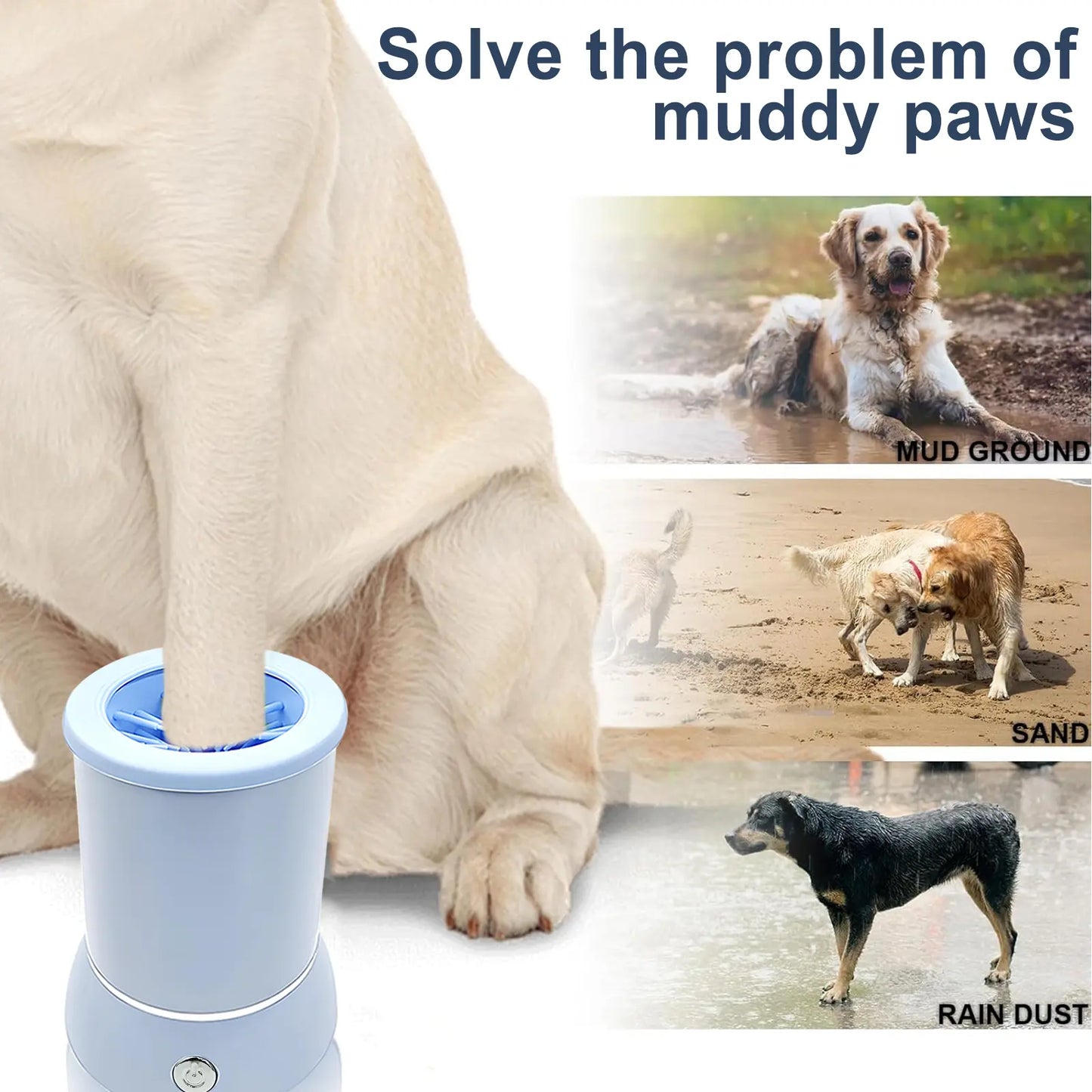 Electric Dog Paw Cleaner & Massager Portable USB Rechargeable Paw Washing Cup for Small to Medium Dogs ABS Silicone Bristles 1500Mah Battery Easy One-Button Operation Pet Grooming Tool