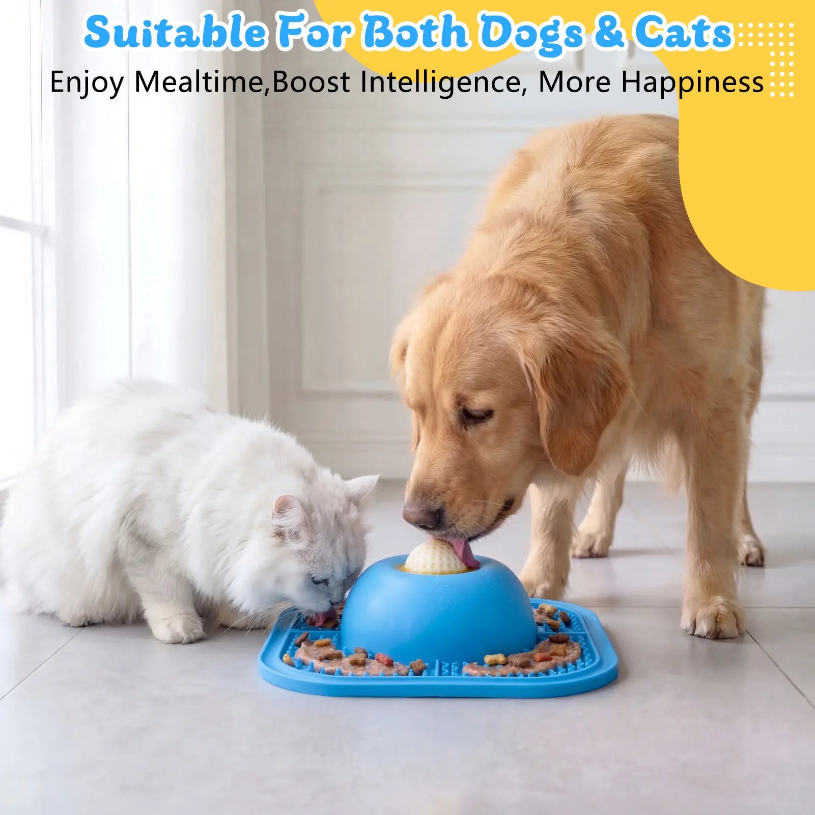 FYY Slow Feeder Dog Bowls & Lick Mat for Liquid and Thick Treat, Anti-Slip Dog Lick Bowl with Interactive Rolling Ball, 5/6 Cup Pup Licking Toy for Large Medium Small Dogs and Cats Blue